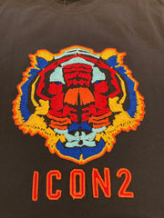 ICON2 Zwart Heren T-shirt met Geborduurde Leeuw