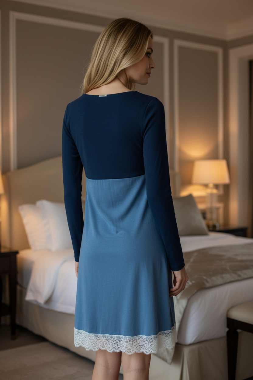Vive Maria Heavenly Dream Blauwe Nachtjurk met Kant