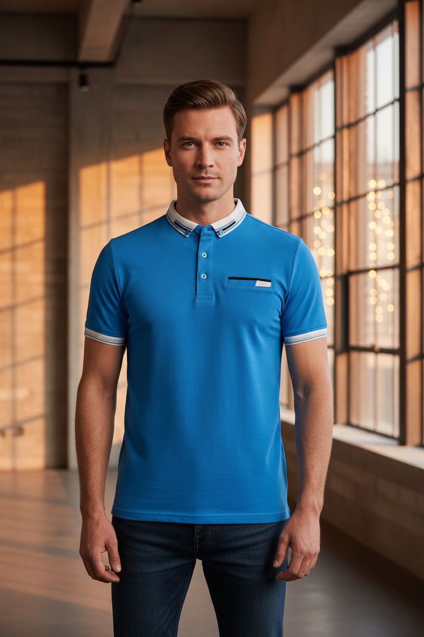 BLVCK Exclusive Blauwe Herenpolo met Contrastdetails