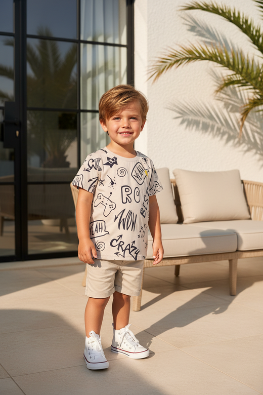 1 T-shirt rayé taupe