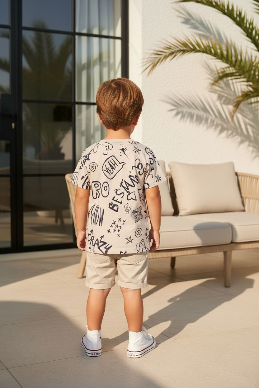 Free Star Jongens T-shirt Taupe met Graffiti- en Gamingprint