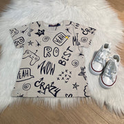 Free Star Jongens T-shirt Taupe met Graffiti- en Gamingprint
