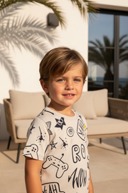 Free Star Jongens T-shirt Taupe met Graffiti- en Gamingprint