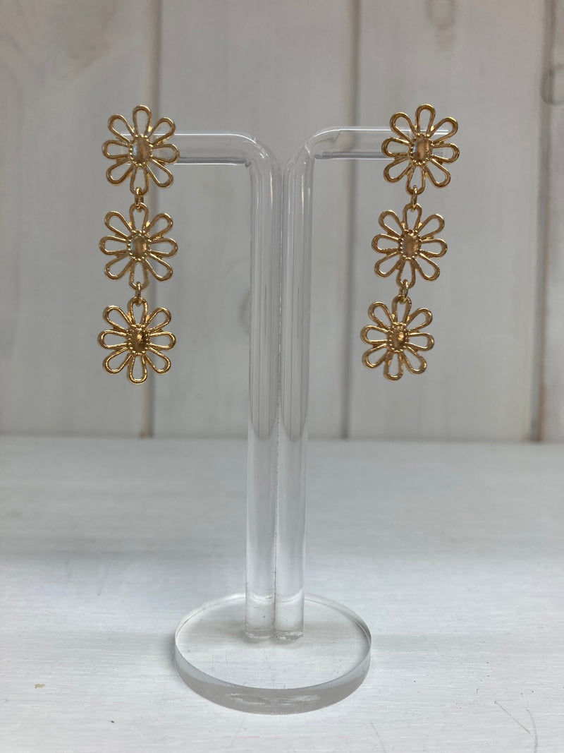 Golden Blossom Earrings – Three Flowers Luxury Gold