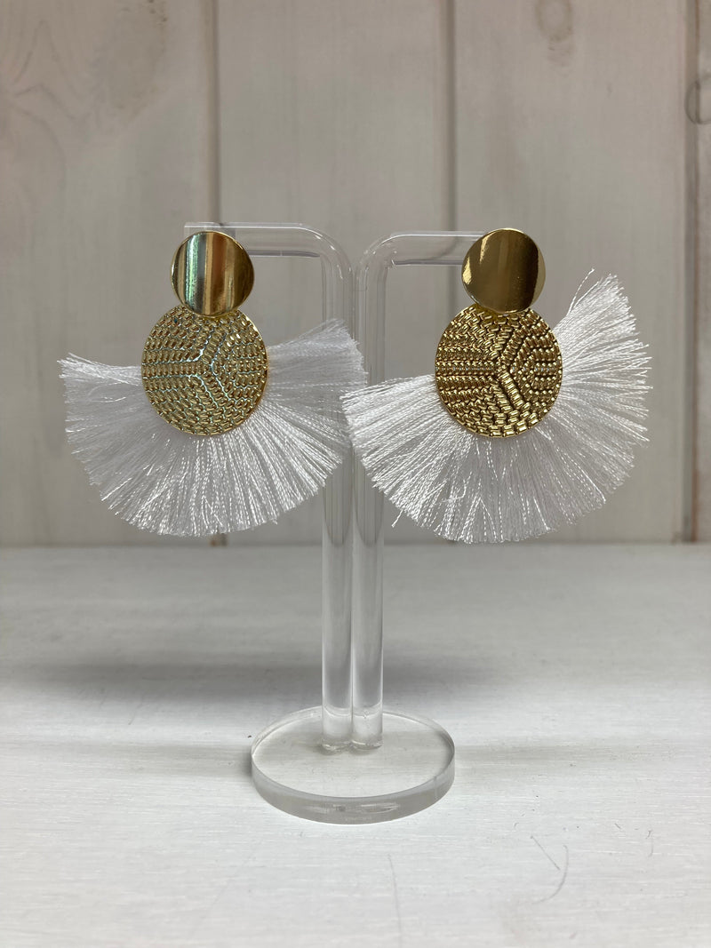 Santorini Breeze Tassel Oorbellen – Wit & Goud