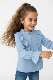 Mini Mignon Lichtblauwe Meisjesblouse met Ruches