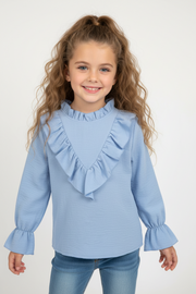 Mini Mignon Lichtblauwe Meisjesblouse met Ruches