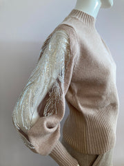 Flam Mode Sophia Dames Trui Taupe met Pailletten