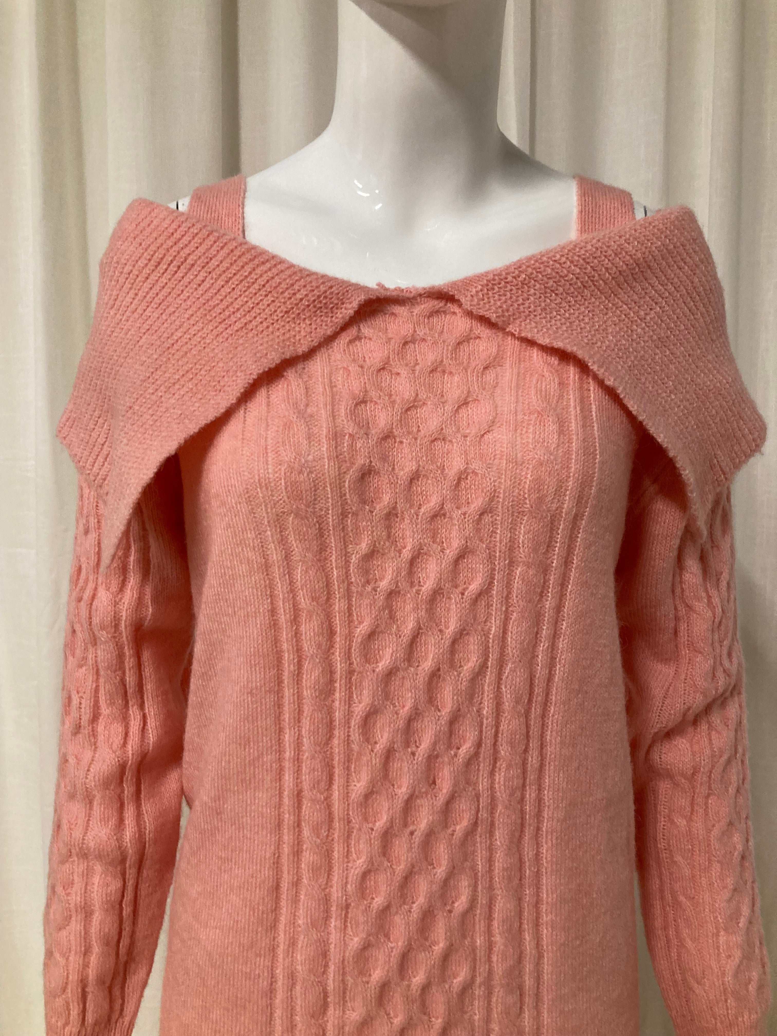 Cable knit sweater dress roze