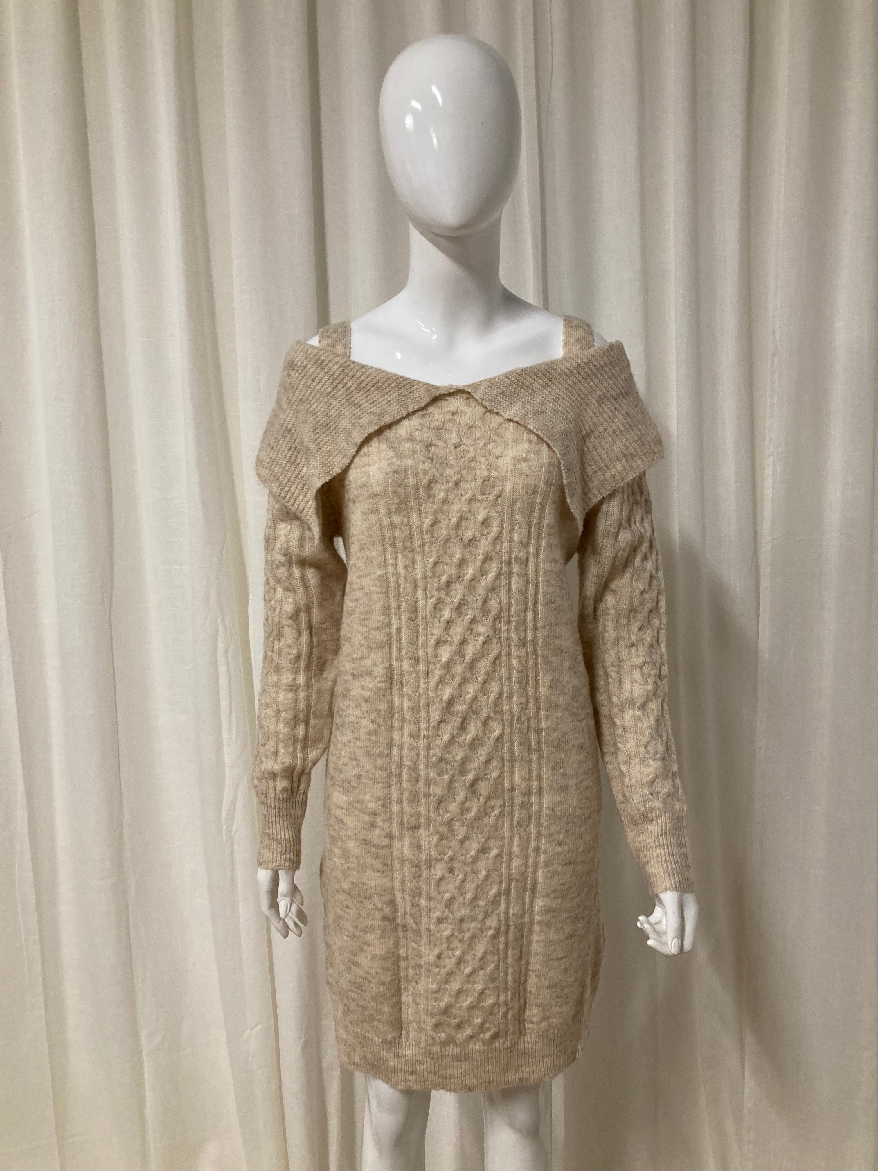 Cable knit sweater dress Beige