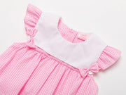 Baby Meisjes Roze Geruite Romper met Ruches en Wit Kraagje