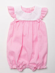 Baby Meisjes Roze Geruite Romper met Ruches en Wit Kraagje