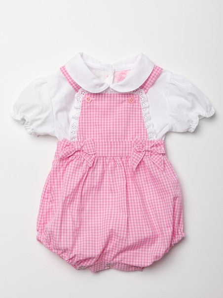 Rock A Bye Baby Roze Geruit Baby Setje met Romper, Blouse en Strikjes
