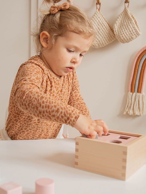 Label Label Houten Vormenstoof Roze – Shape Sorting Box | Outlet