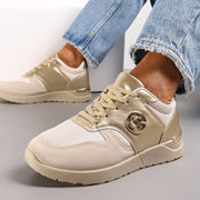 Mulanka Beige & Gouden Dames Sneaker – Comfortabele Fashion Sneaker met Gouden Details